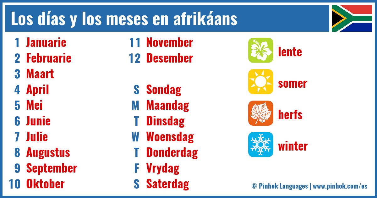 Los días y los meses en afrikáans